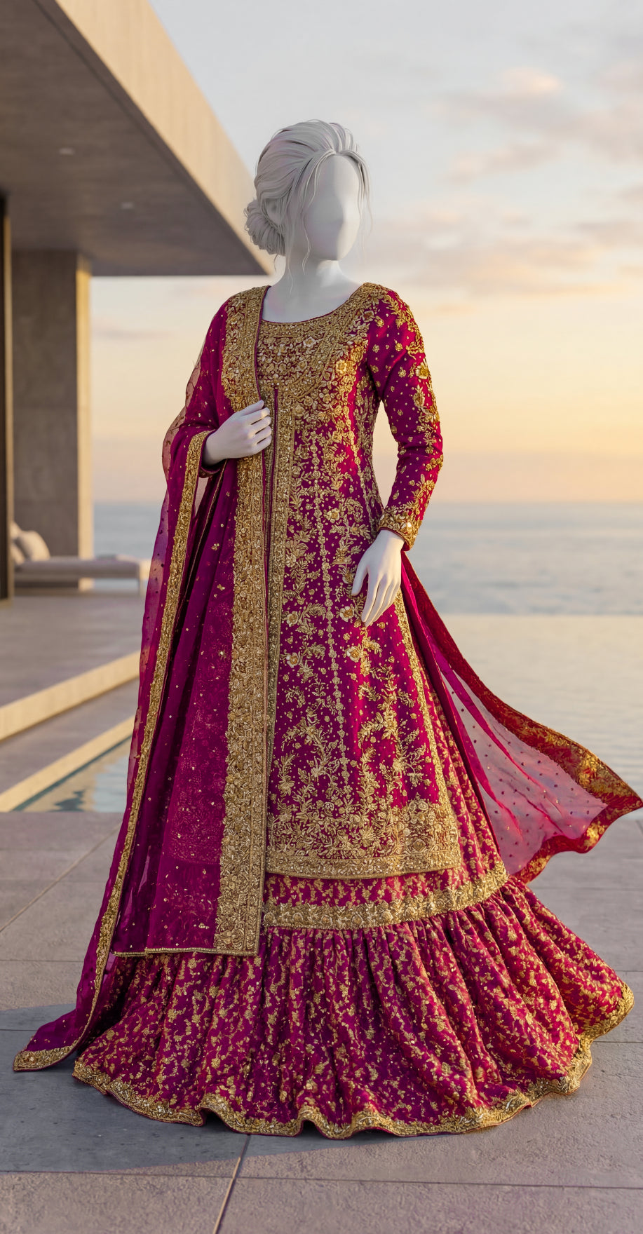 Farawan | Farshi Lehenga | Ruby Red