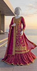 Farawan | Farshi Lehenga | Ruby Red