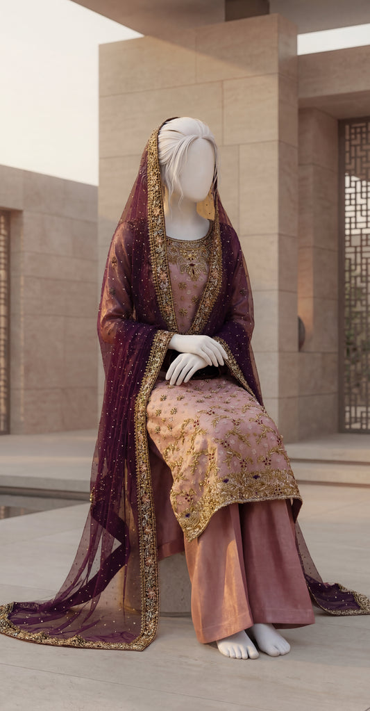 Suhana | 3 Piece | Stitched | Peach & Purple