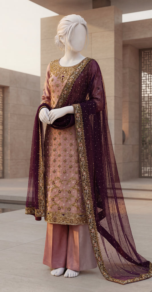 Suhana | 3 Piece | Stitched | Peach & Purple