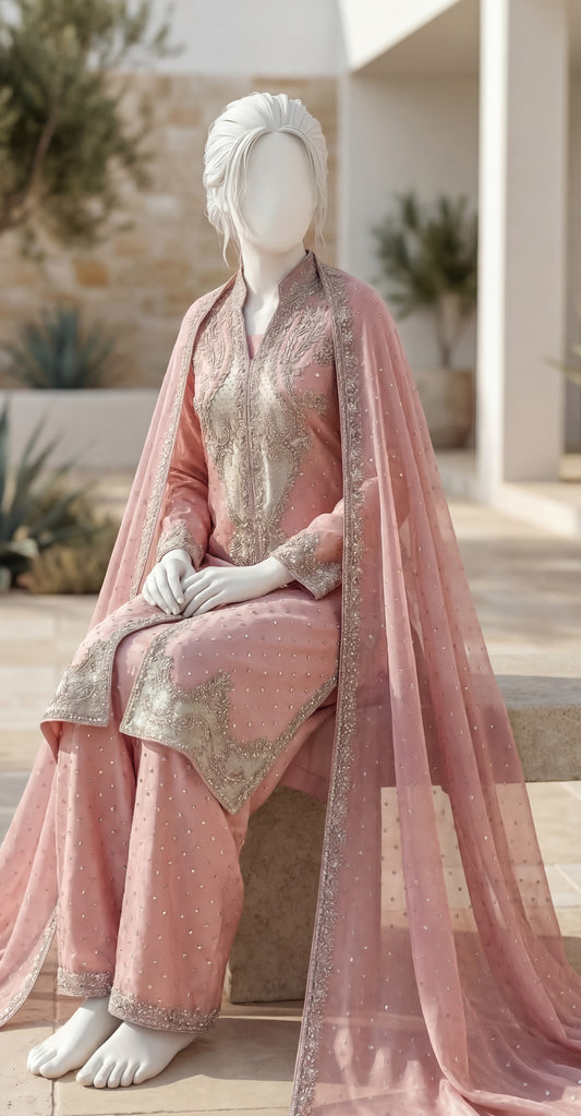 Zebaish | 3 Piece | Stitched | Blush Pink