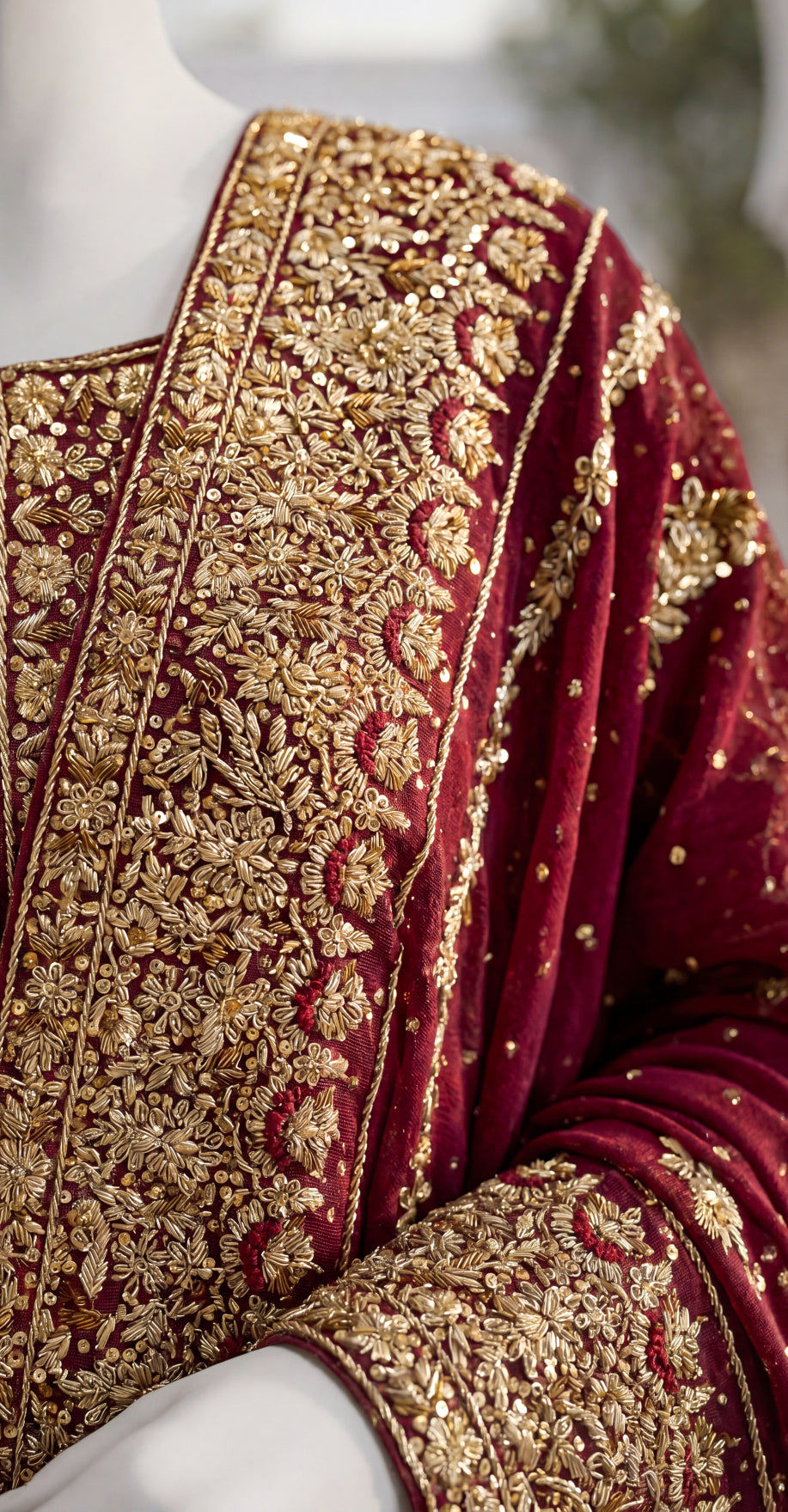 Safeera | Farshi Lehenga | Rust & Cherry Red