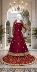 Safeera | Farshi Lehenga | Rust & Cherry Red