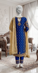 Zarnaab | 3 Piece | Stitched | Blue & Gold