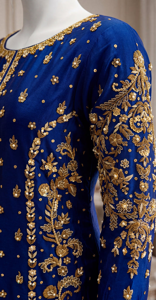 Zarnaab | 3 Piece | Stitched | Blue & Gold