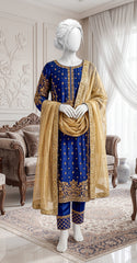 Zarnaab | 3 Piece | Stitched | Blue & Gold
