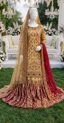 Shadmani | Farshi Lehenga | Golden Red