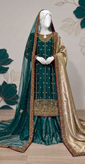 Komal | 3 Piece | Stitched | Bottle Green