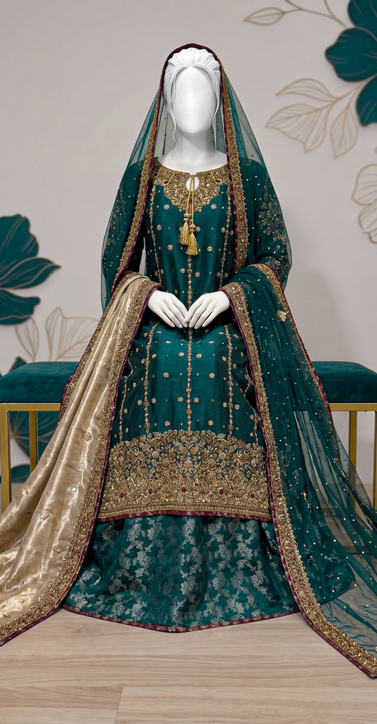 Komal | 3 Piece | Stitched | Bottle Green
