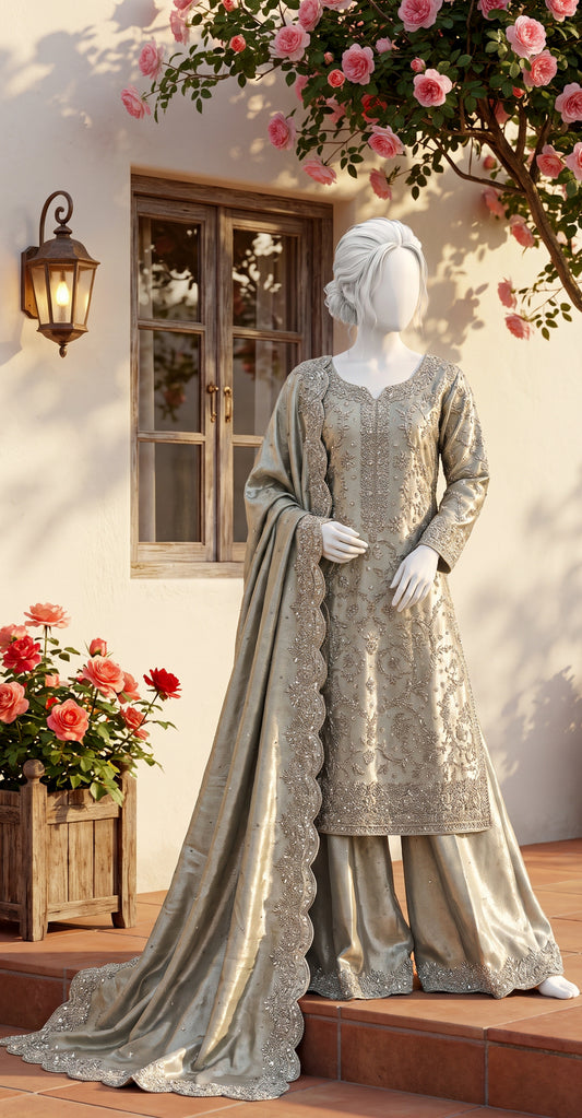 Zarqash | 3 Piece | Stitched Suit | Ash Gray