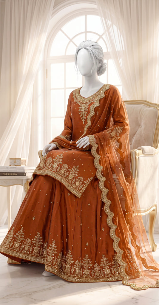 Warda | 3 Piece | Stitched | Rust