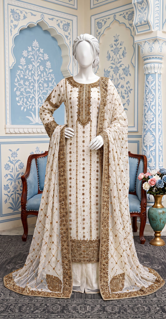 Anaya | 3 Piece | Stitched Suit | Off White