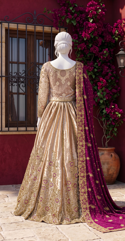 Elara | Lehenga | Golden & Ruby Red