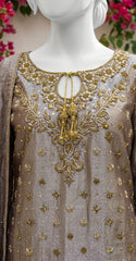 Rida | 3 Piece | Stitched | Tan Brown