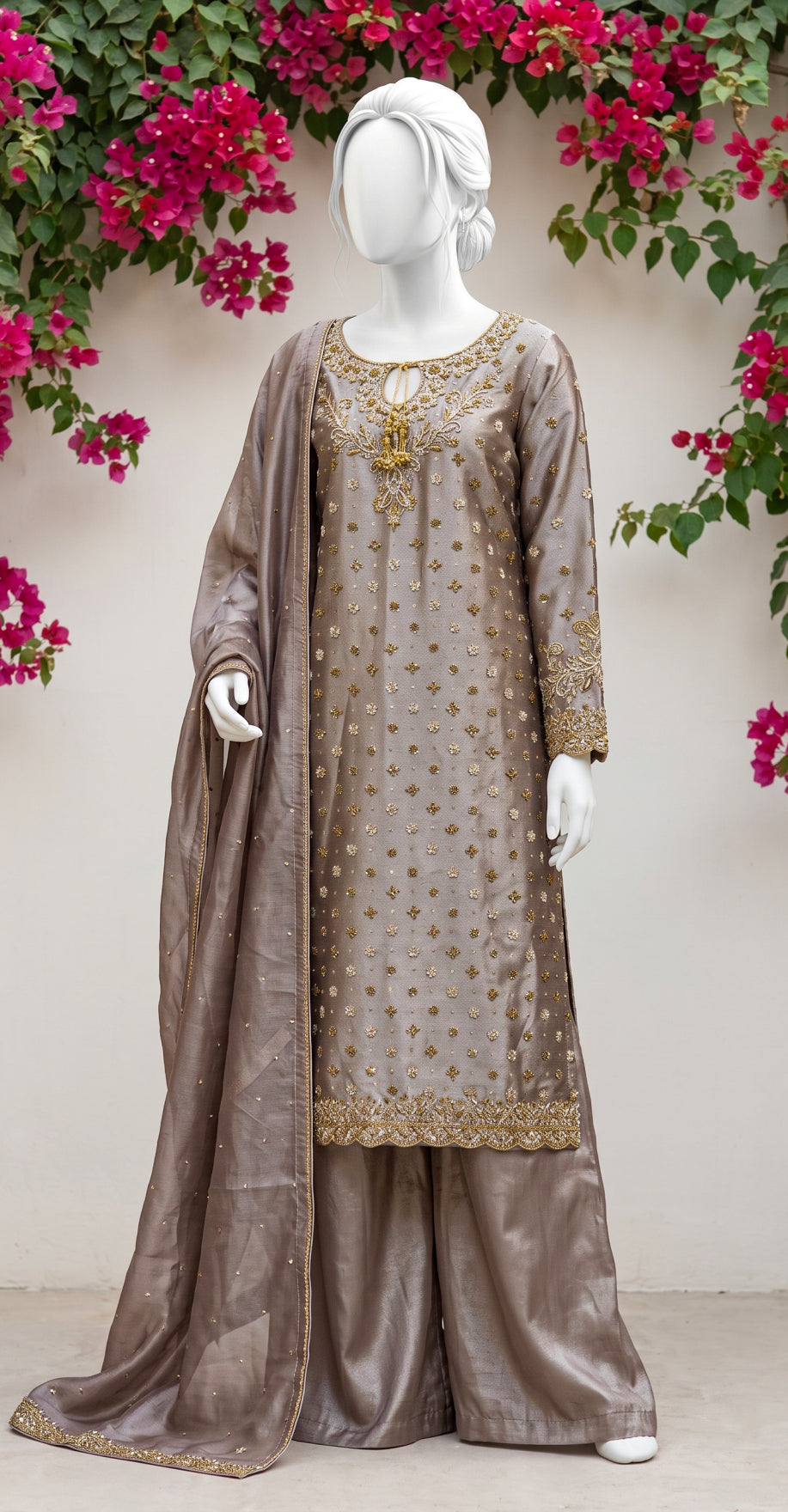 Rida | 3 Piece | Stitched | Tan Brown