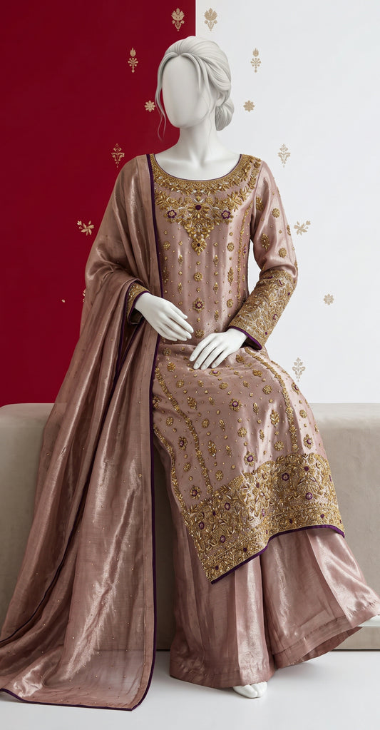 Aaliya | 3 Piece | Stitched | Rose Gold