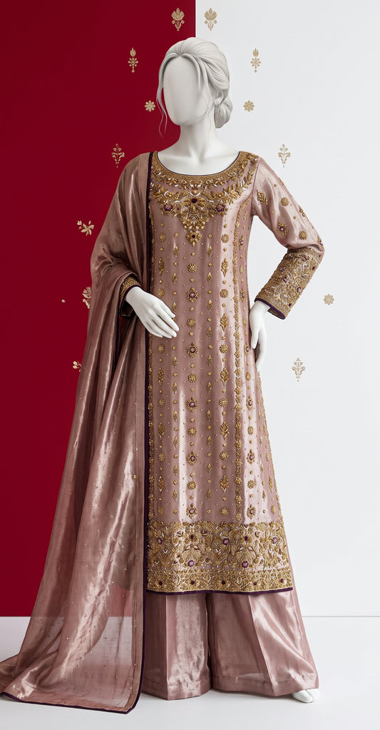 Aaliya | 3 Piece | Stitched | Rose Gold
