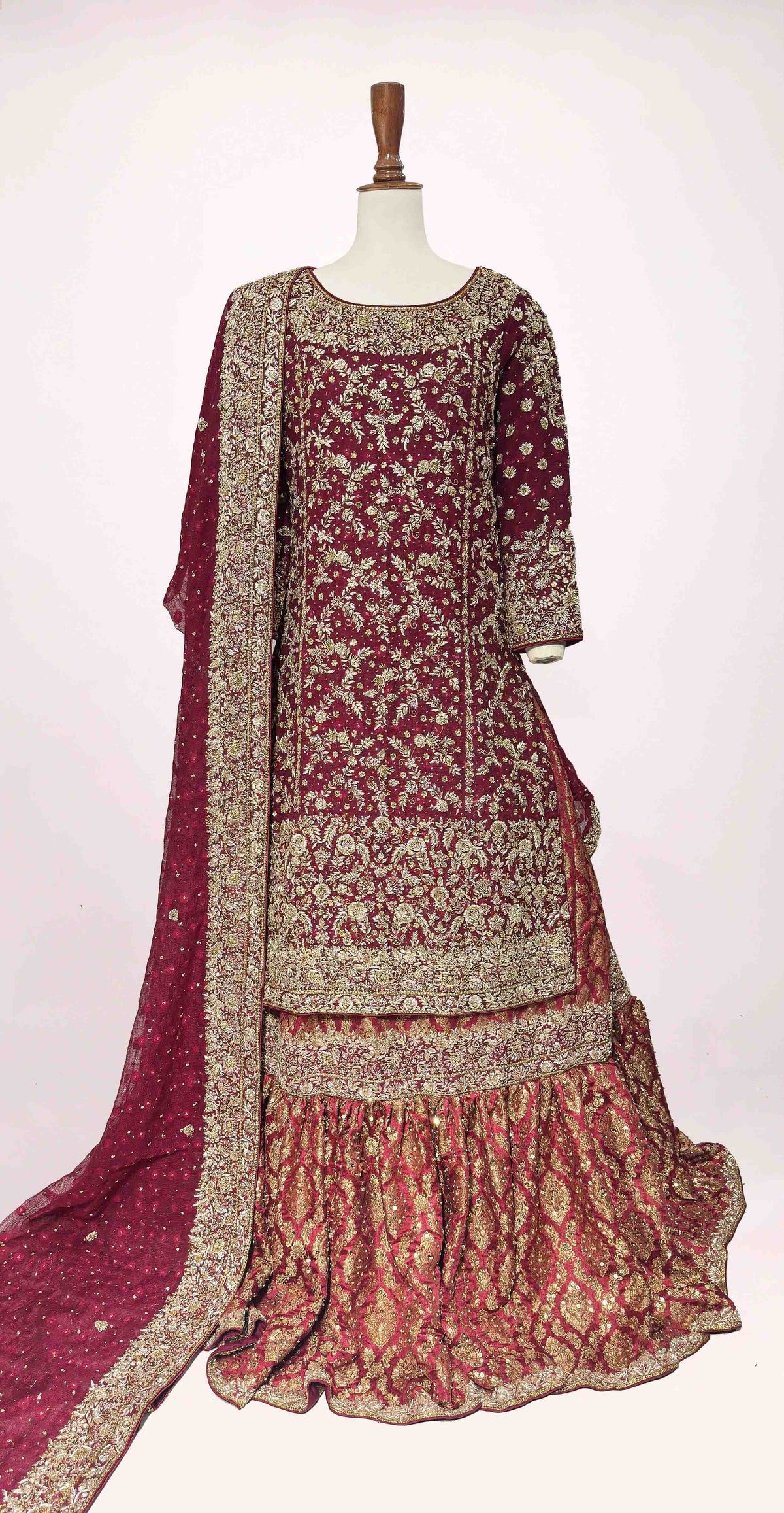 Abira | Farshi Lehenga | Red & Rust