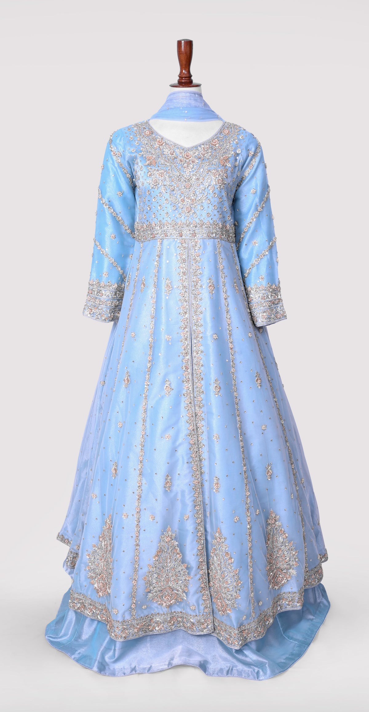 Ice Blue Rawsilk Maxi Dress