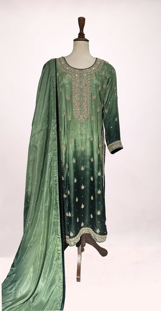 Riza | 3 Piece | Stitched | Bottle Green
