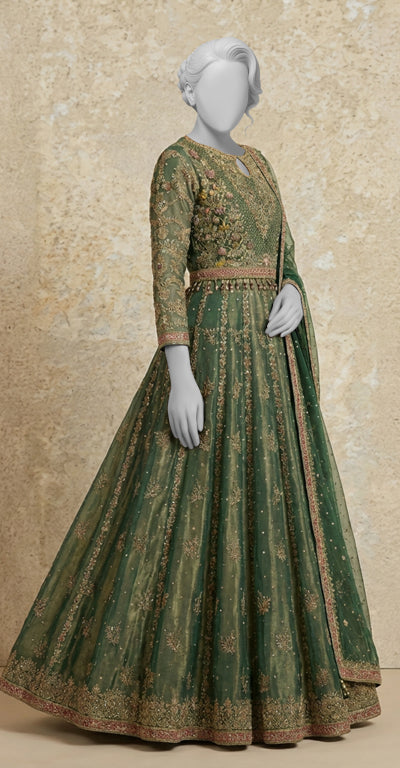 Dastaan | Lehenga | Stitched | Bottle Green