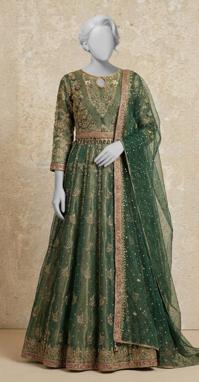 Dastaan | Lehenga | Stitched | Bottle Green