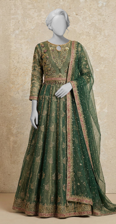 Dastaan | Lehenga | Stitched | Bottle Green