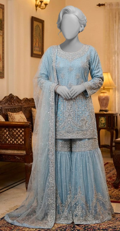 Nehaal | Gharara | Stitched | Aqua Blue