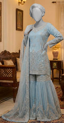 Nehaal | Gharara | Stitched | Aqua Blue