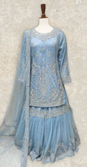 Nehaal | Gharara | Stitched | Aqua Blue
