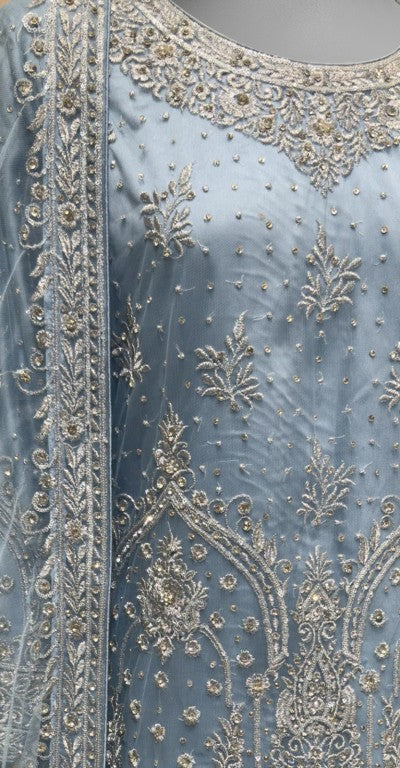 Nehaal | Gharara | Stitched | Aqua Blue