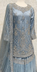 Nehaal | Gharara | Stitched | Aqua Blue