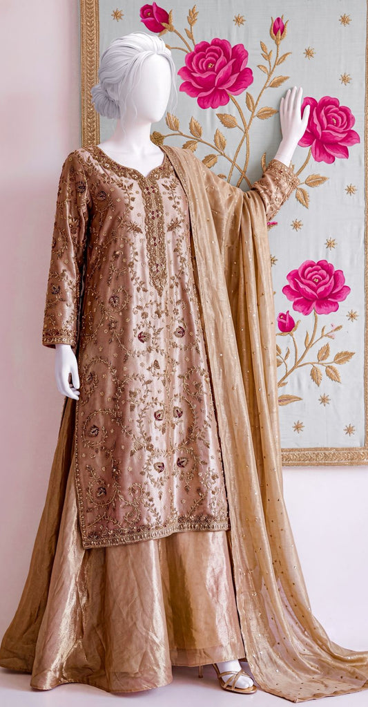 Nysa | 3 Piece | Stitched Suit | Rose Gold